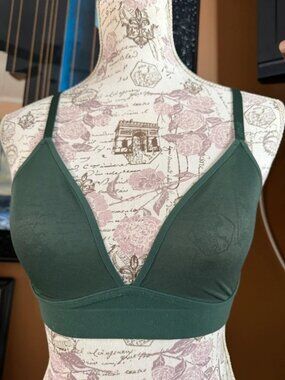 Aerie Women's Smoothez Mesh Bralette Sheer Wireless Bra True Olive Green Size M